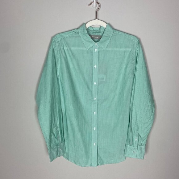 Everlane The Relaxed Oxford Button Down Shirt Green Striped Womens 0 - Picture 1 of 4